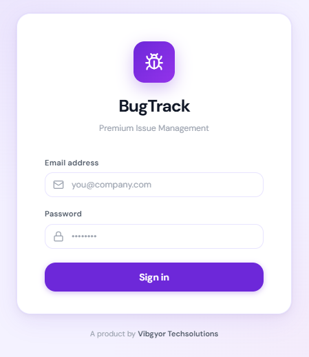 BugTrack login screen