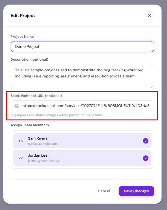 A BugTrack bug notification delivered into a Slack channel